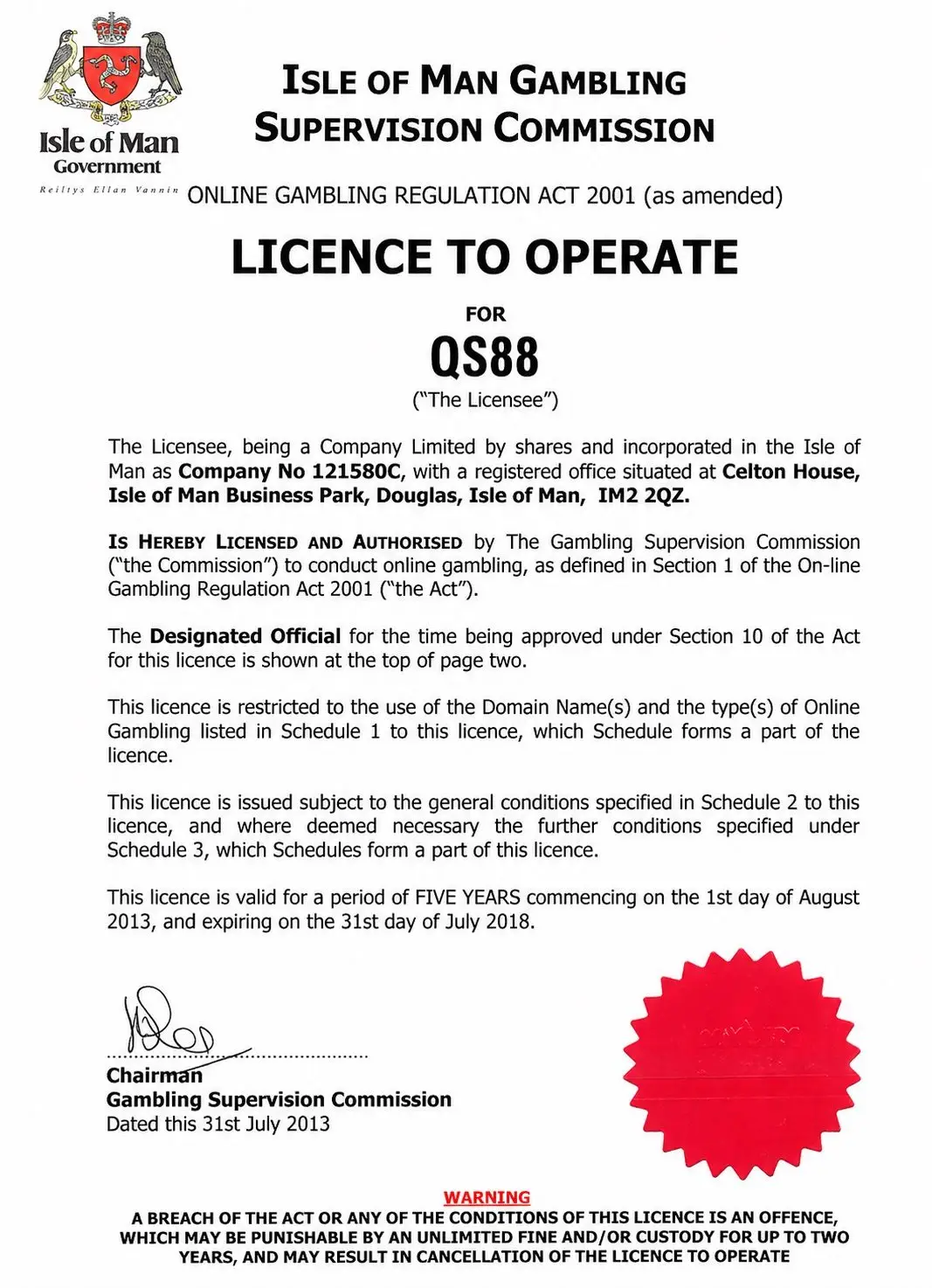 giấy phép cá cược isle of man của qs88